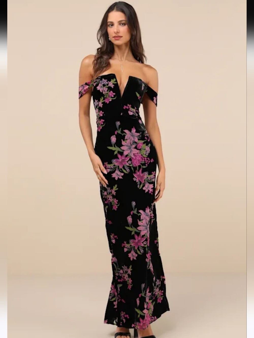 Enchanting You Black Burnout Velvet Off-the-Shoulder Maxi Dress